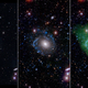 Galaxy UGC 1382 in optical (pane 1) ultraviolet (pane 2) and ultraviolet and radio (pane 3) views. Image: NASA/JPL/Caltech/SDSS/NRAO/L. Hagen and M. Seibert